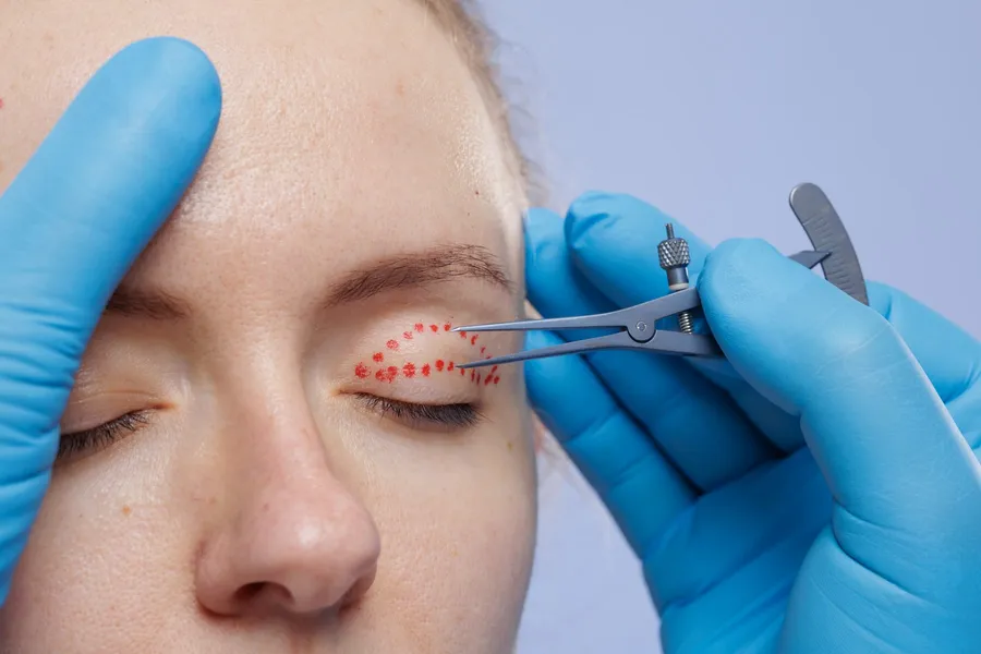 Surgical markings and instruments at the lower eyelid